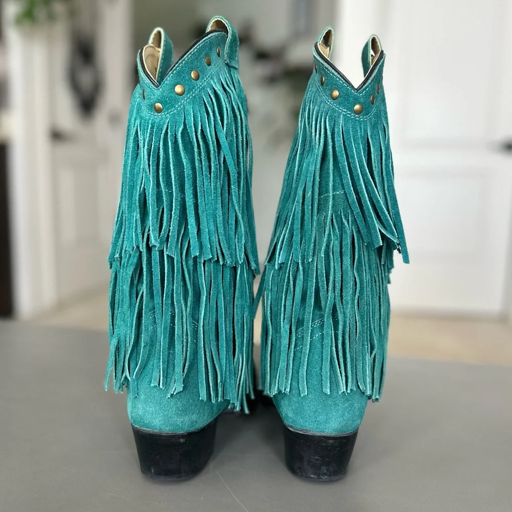 Smokey Mountain Teal Blue Fringe Cowgirl Women’s Boots Size 8.5 - Picture 3 of 14